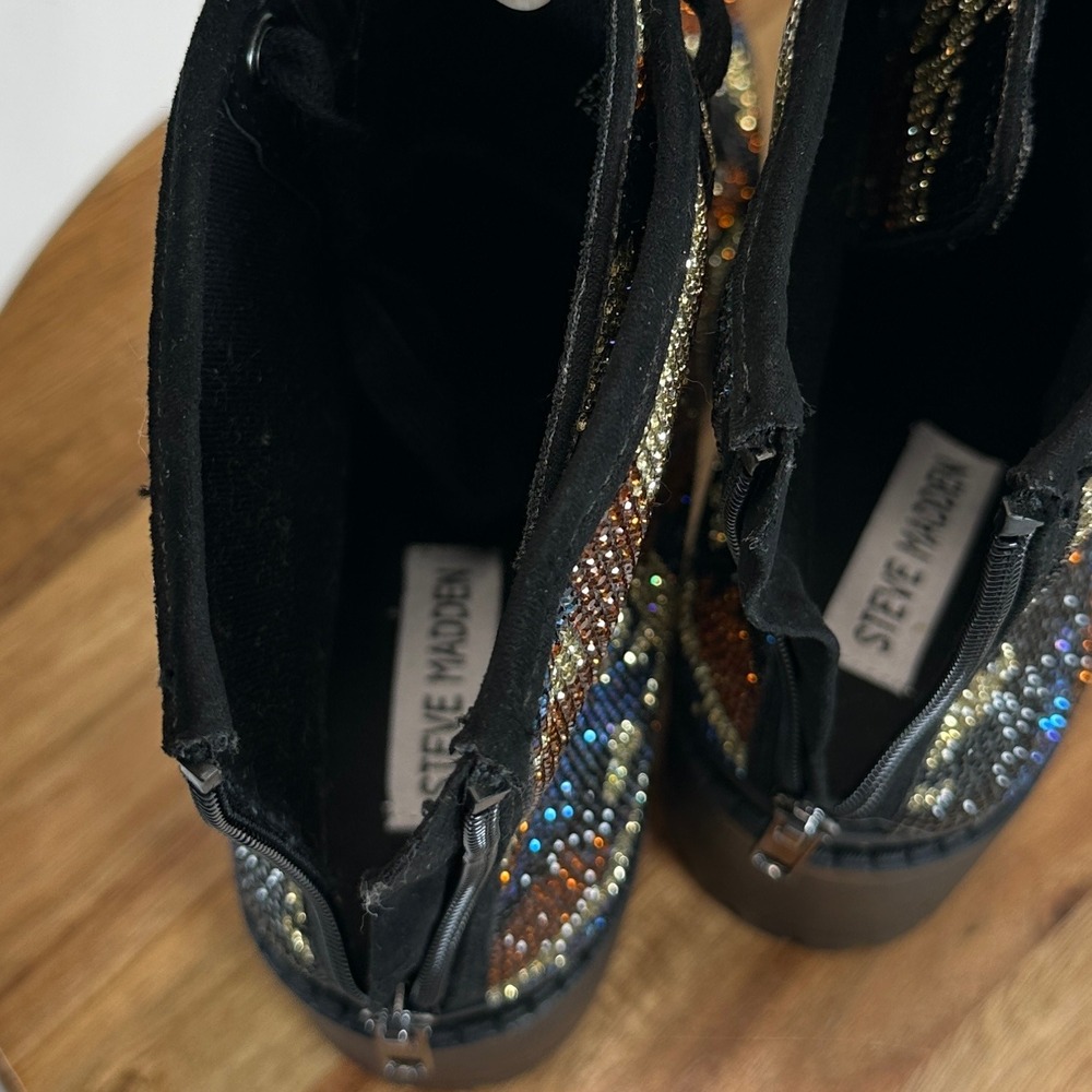 Steve Madden Pass Rhinestone Camo Platform Combat Boots Multi Color 8.5M Bling - Picture 6 of 8